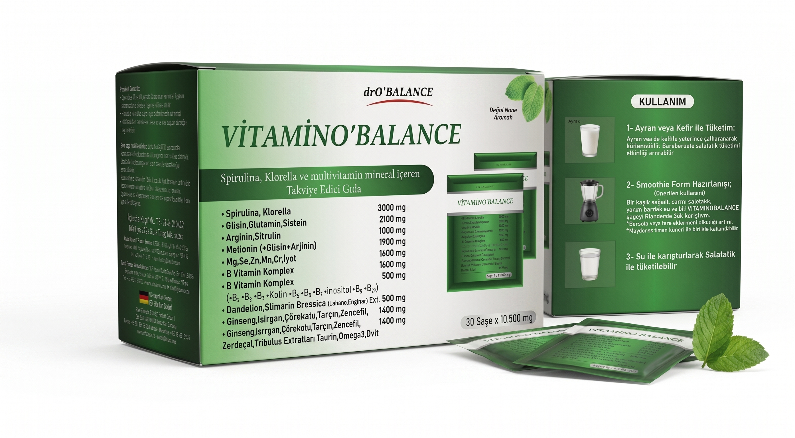 VİTAMİNO'BALANCE — Spirulina, Klorella ve multivitamin mineral içeren takviye edici gıda